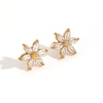 Gold color / 1 Pair Simple Series Daily Flower Stainless Steel  Gold Color Women's Stud Earrings 